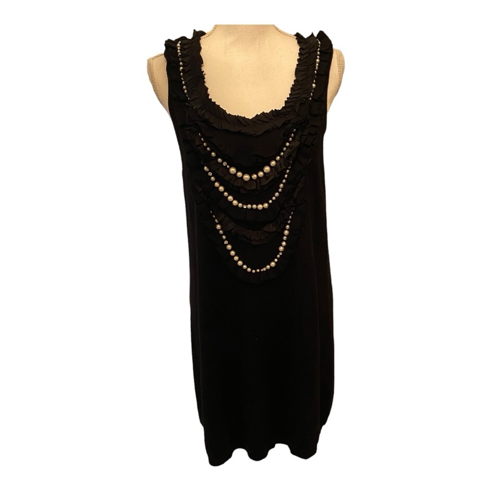 Nanette Lepore wool sleeveless sweater dress with pearls, rhinestones & ruffles